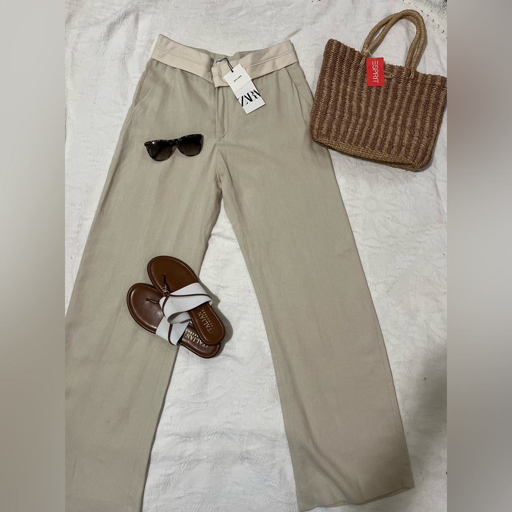 SOLD Zara Off-White Linen Trousers